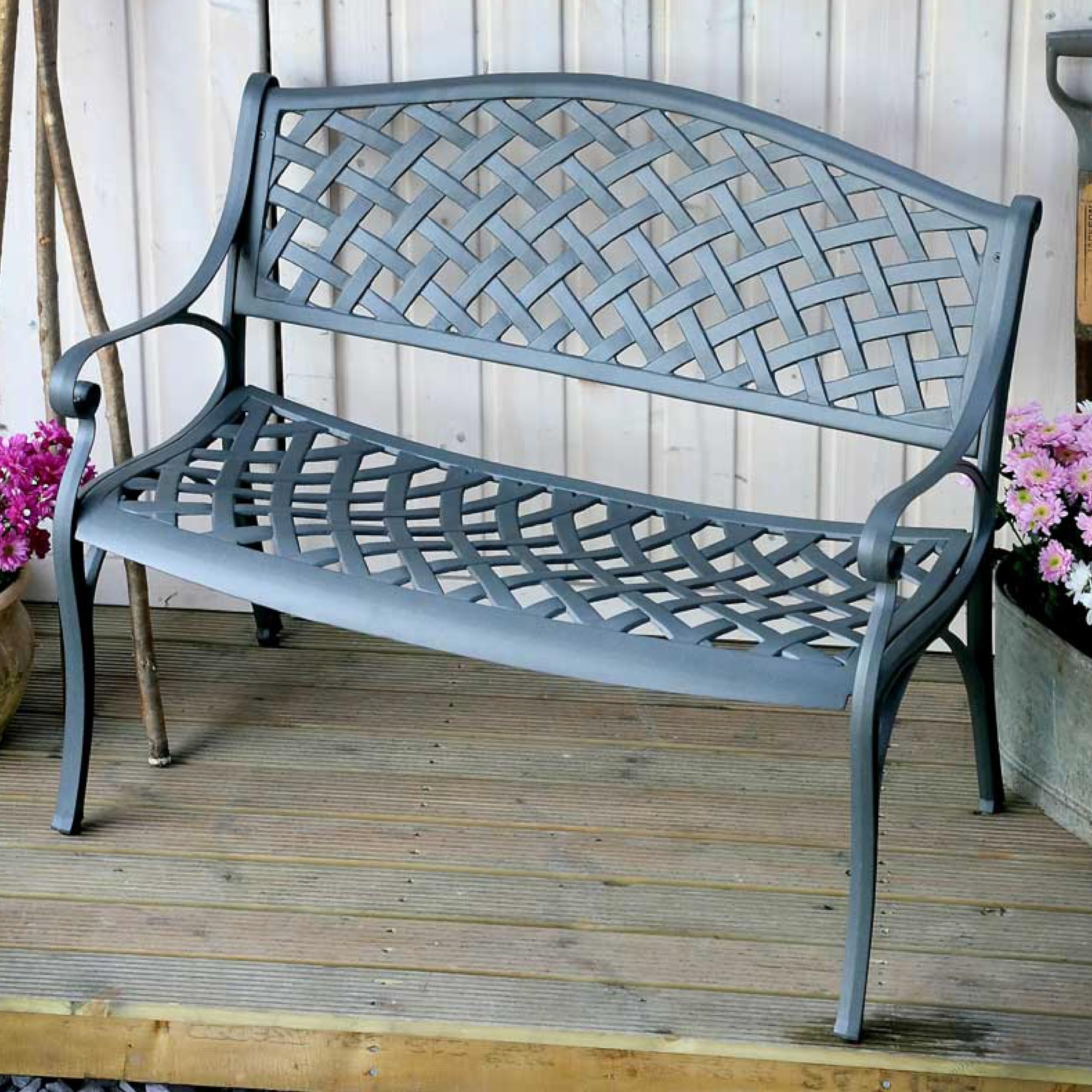Lazy Susan Banc de Jardin en métal Jasmine | 2 Places | Banc de Jardin résistant aux intempéries | Aluminium moulé | Antirouille | Garantie 3 Ans | Finition Gris Ardoise