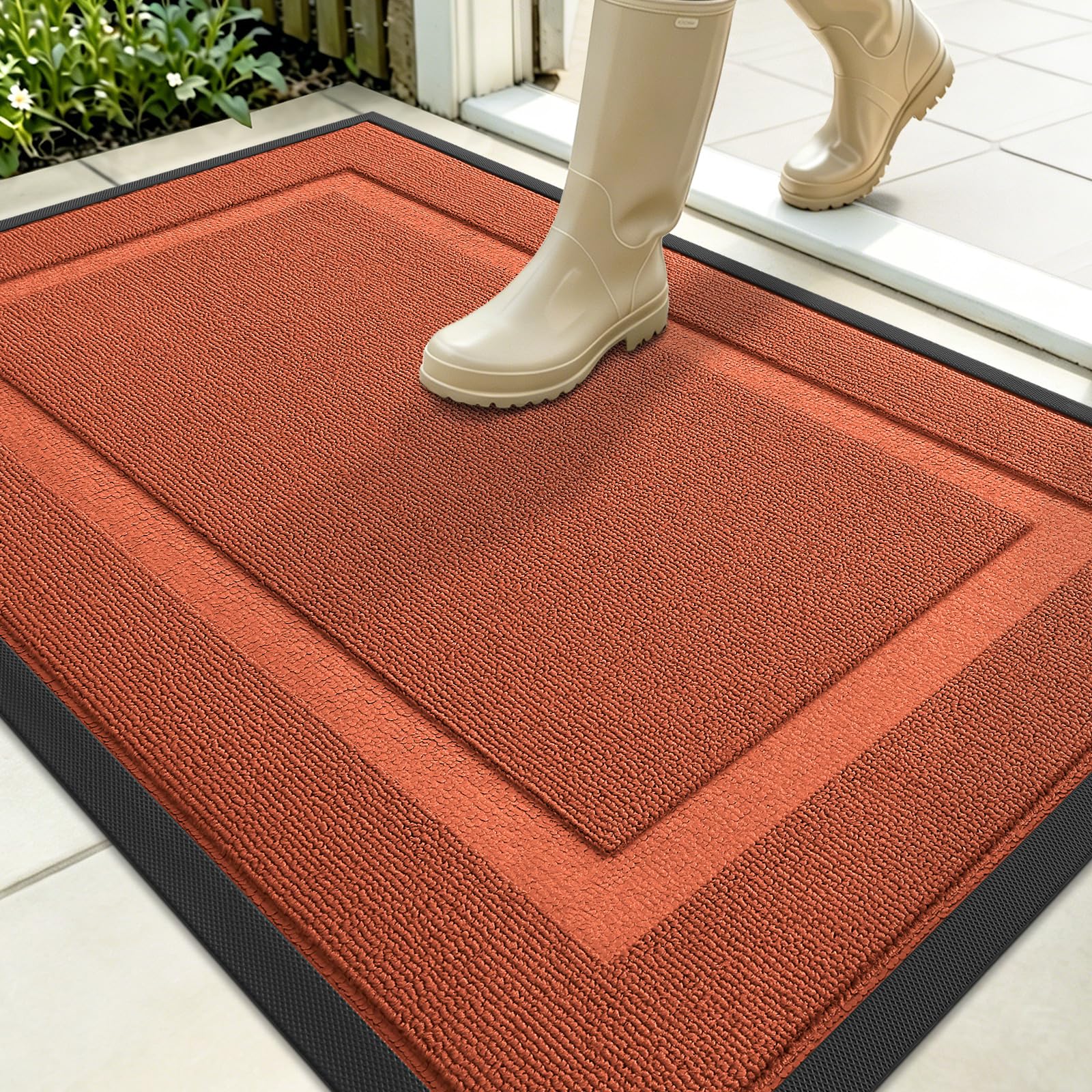 OLANLY Front Door Mat Outside 35x23, All-Season Heavy-Duty Rubber Doormat | Vermillion Red, Absorbent, Stain and Fade Resistant, Non-Slip Backing, Low-Profile Indoor Outdoor Floor Mat for Entryway