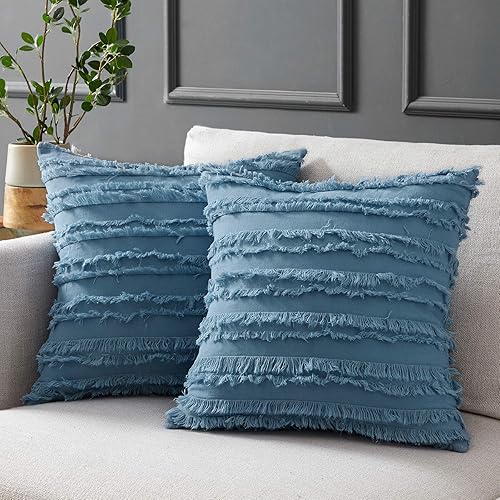 Longhui bedding Blue Throw Pillow Covers for Couch Sofa Bed, Europe Cotton Linen Decorative Pillows Cushion Covers, 26 x 26 inches, Set of 2, No Inserts