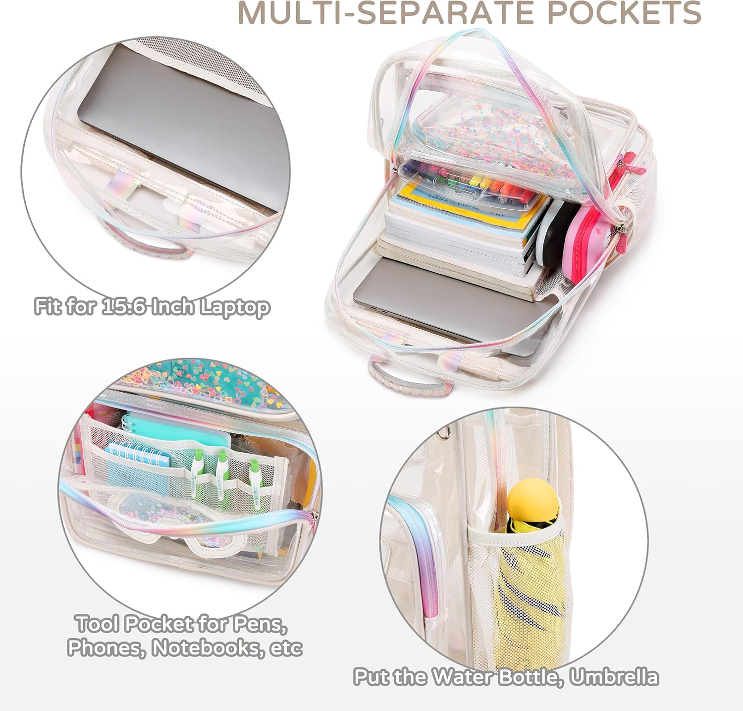 Clear Backpack for Girls,Clear Bookbag Heavy Duty Transparent Backpacks for Stadium Events, See Through Back Pack for Kindergarten Elementary Middle High School (Beige) - Image 5