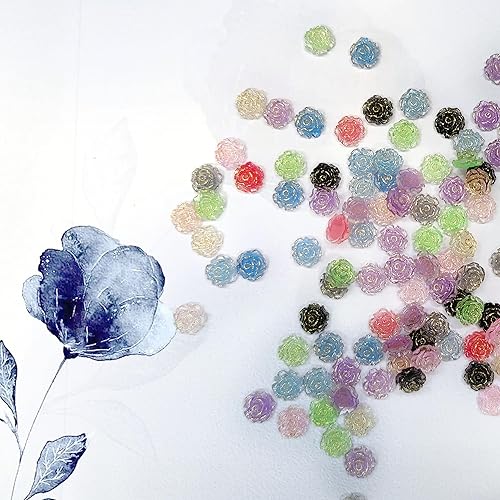 Miniatura 3 de 200 mini flores para manualidades, rosas pequeñas de resina en forma de cuentas planas para hacer joyas, adornos de manualidades