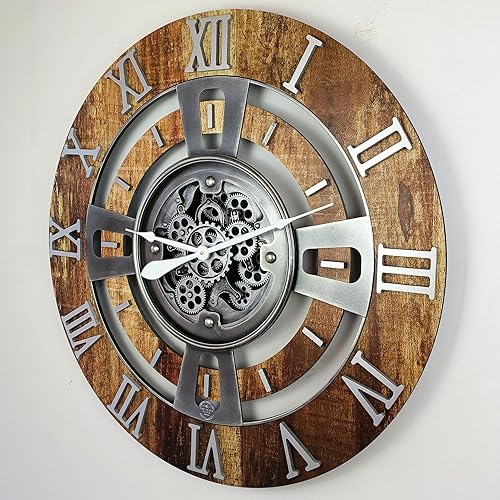 Miniatura 5 de ImprovingLife The Gears Clock Reloj de pared con engranaje móvil real de la línea Inglaterra (marrón vintage, 36 pulgadas (35.4 in)