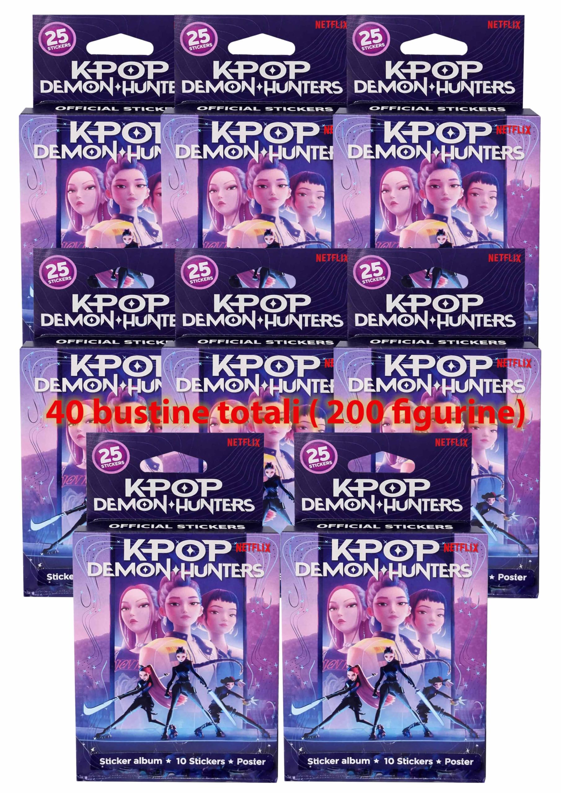 K-Pop Demon Hunters 8 Ecoblister x tot 40 Bustine – Box Collezione Sticker Cards, Figurine Ufficiali per Album K-Pop Demon Hunters