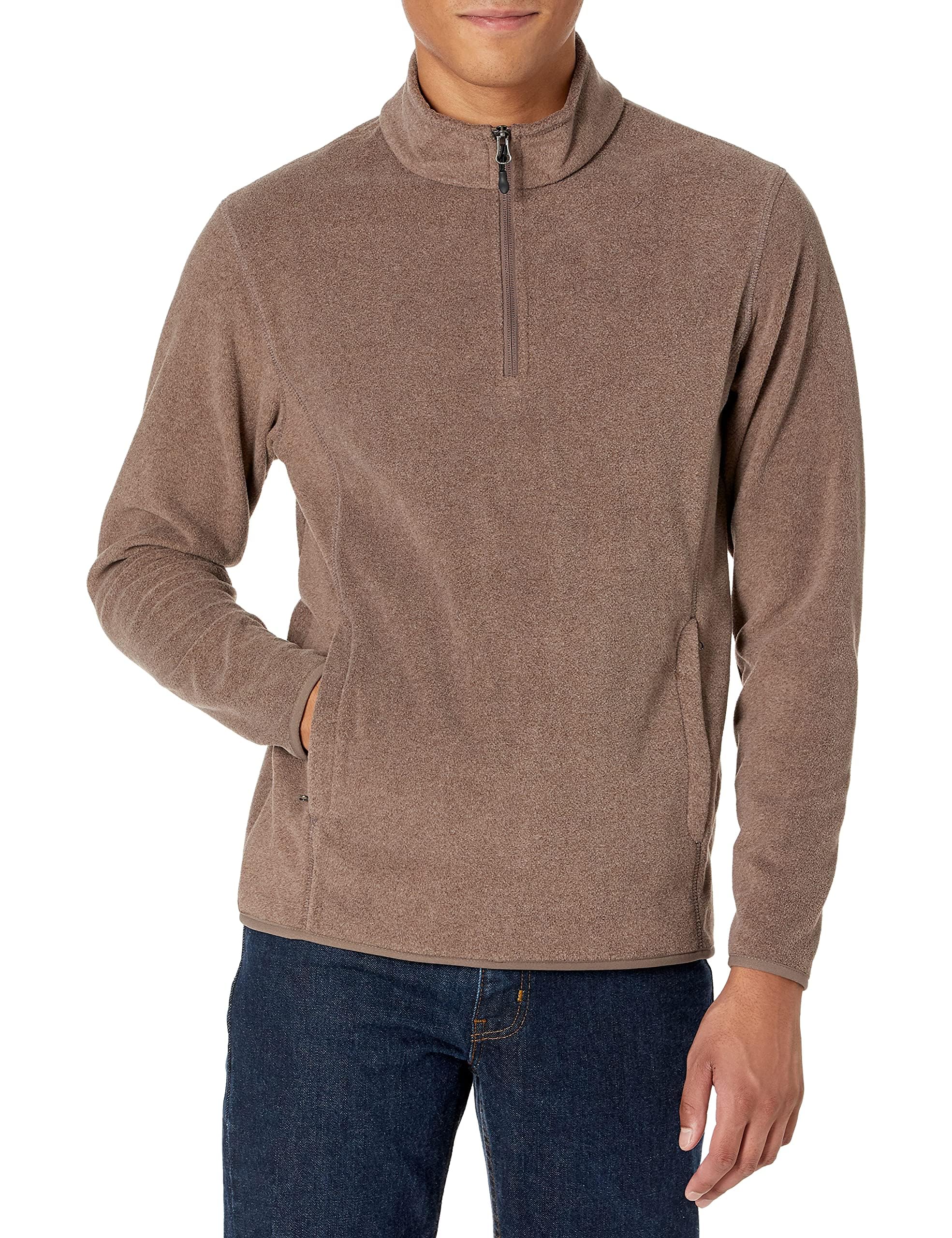 Amazon Essentials Men's Quarter-Zip Polar Fleece Jacket, Brown Heather, XS