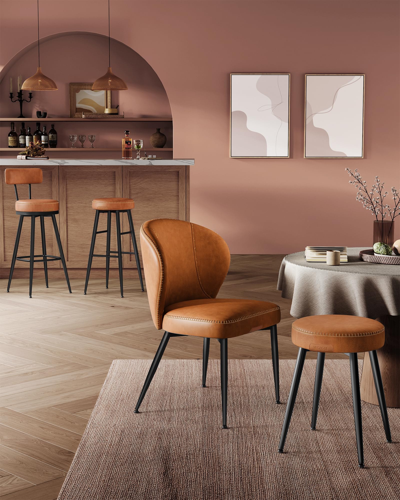 VASAGLE Collection EKHO - Lot de 4 Tabourets de Bar, Chaises de Bar, Chaises de Cuisine, en Similicuir, Hauteur d’Assise 63 cm, pour Cuisine et Salle à Manger, Noir Encre, LBC090K01V1
