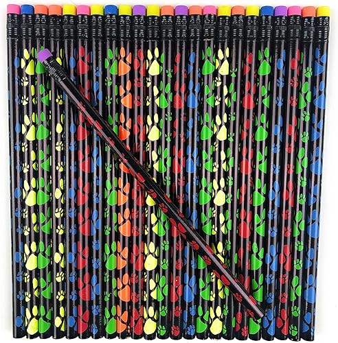 Lápices de huellas de patas, lápices de huellas de perro de neón, hechos en Estados Unidos (juego de 24 lápices)