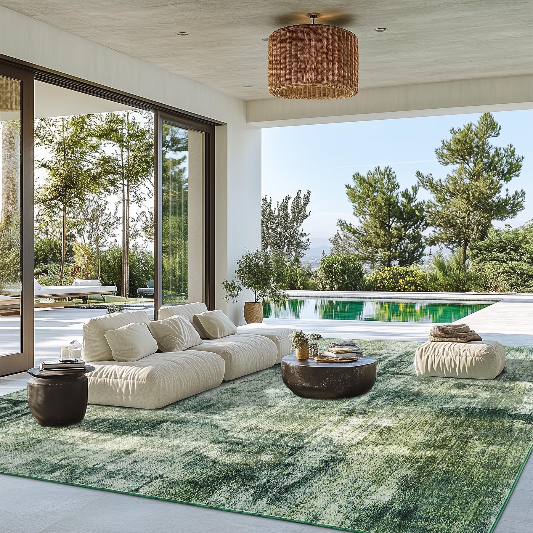 9x12 Area Rugs for Living Room Bedroom, Large Modern Abstract Washable Green Carpet Rug, Non-Slip Non-Shedding Indoor Floor Carpet for Dining Room,