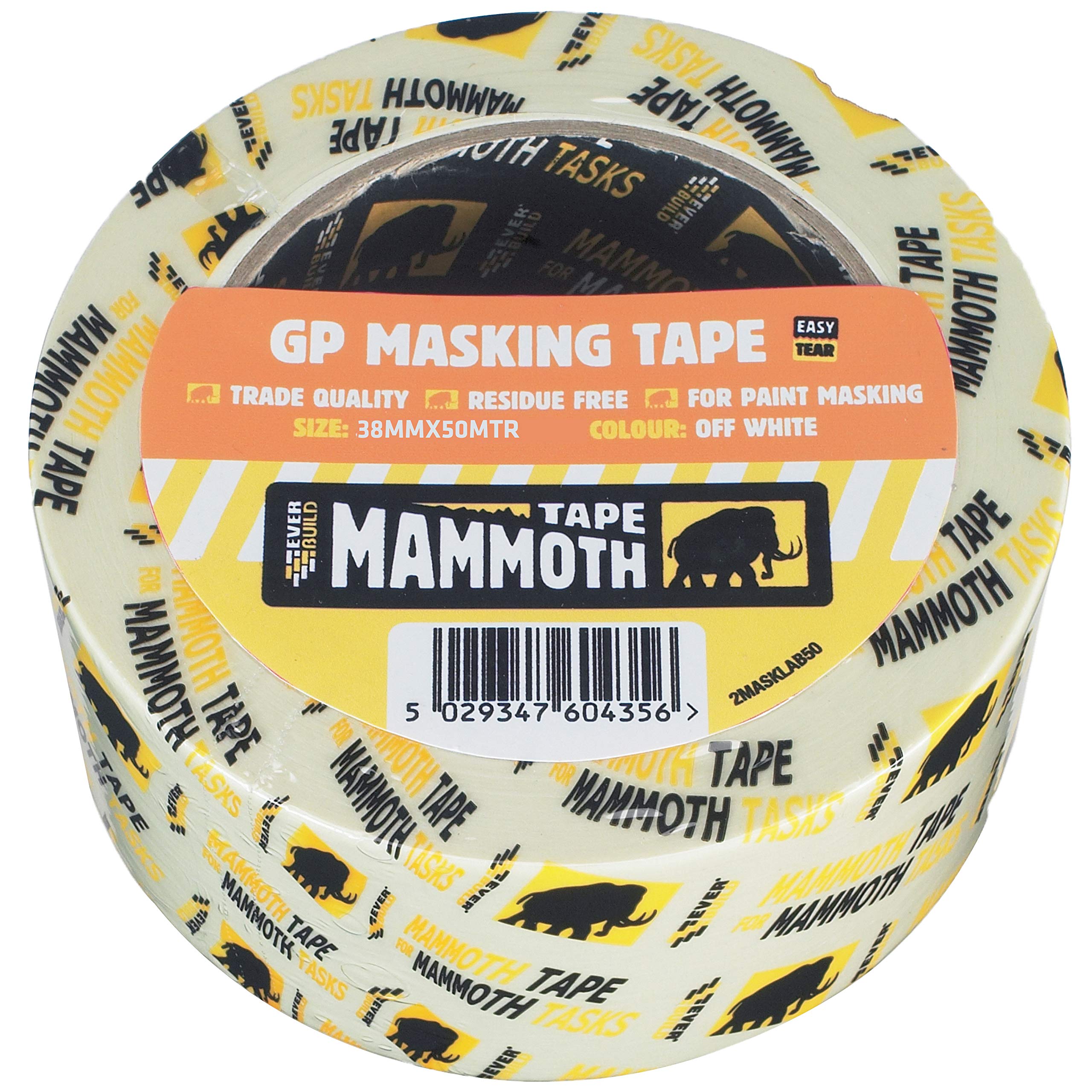 Everbuild EVB2MT38 Mammoth General Purpose Trade Quality Masking Tape, Off White, 38 mm x 50 m
