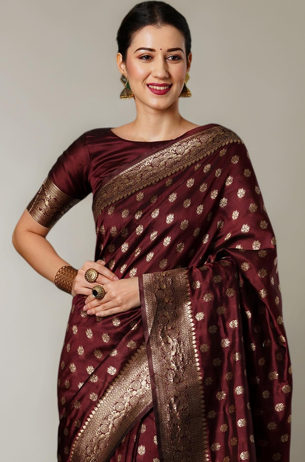 SIRIL Women's Banarasi Silk Kanjivaram Jacquard Saree With Unstitched Blouse Piece