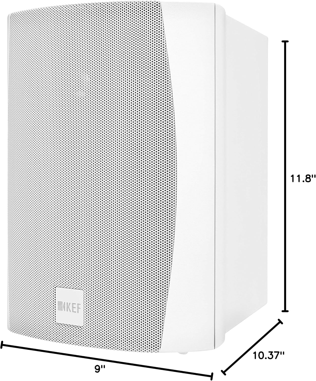 Diagram showing dimensions of KEF Ventura 6 speaker: 11.8 inches height, 9 inches width, 10.37 inches depth