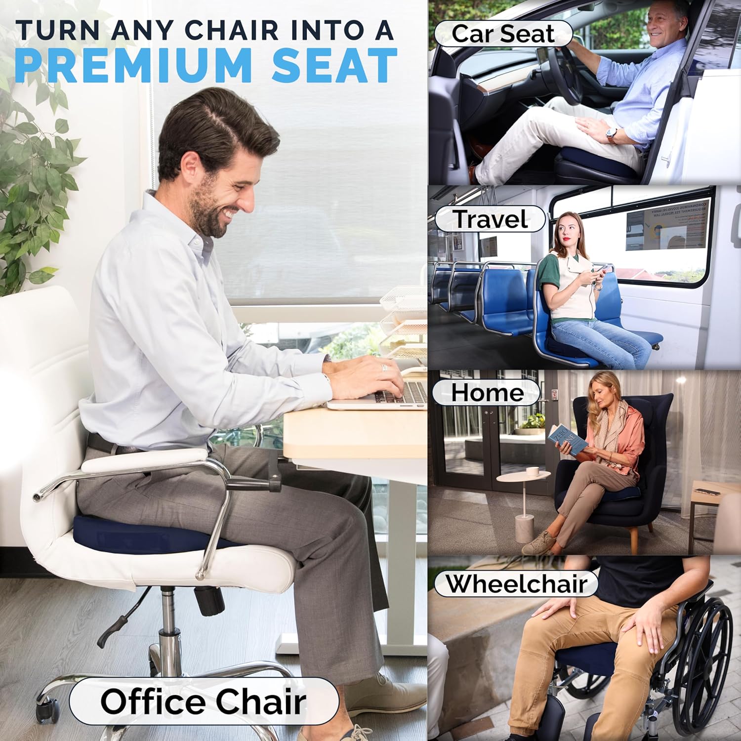 ComfiLife Gel Enhanced Seat Cushion – Office Chair Cushion – Non-Slip Gel & Memory Foam Coccyx Cushion for Tailbone Pain - Desk Chair Car Seat Cushion Driving - Sciatica & Back Pain Relief (Navy)