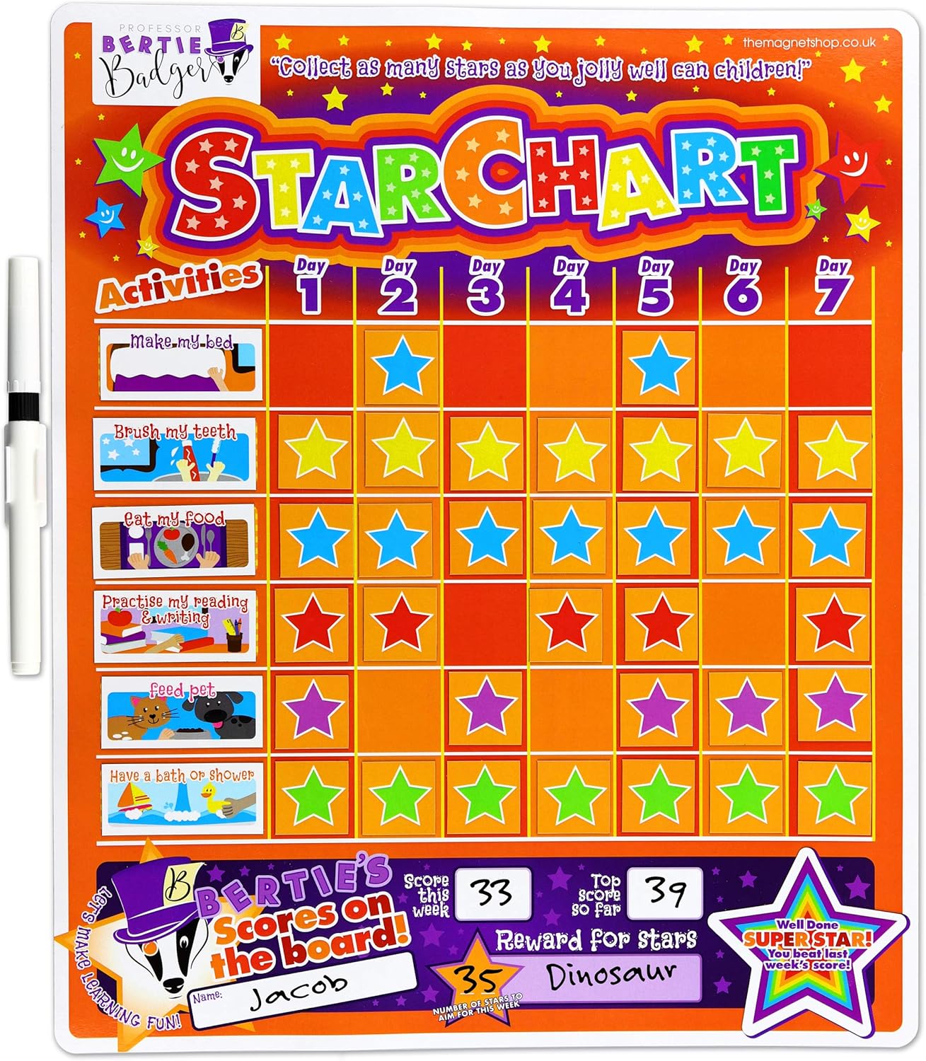 The Shop Reward Chart for Kids Dry Wipeable Star Star Chart For Kids Magnetic