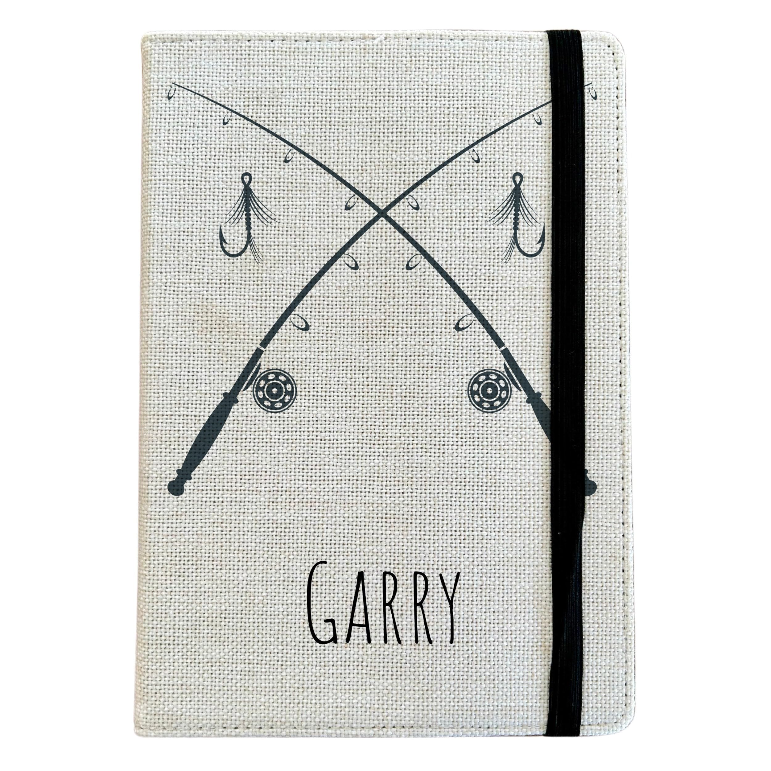 Personalised Fishing A5 Notebook - Custom Fisherman Lined Journal - Reusable Hobby Notebook Cover - Linen Hardback Journal Cover Gift