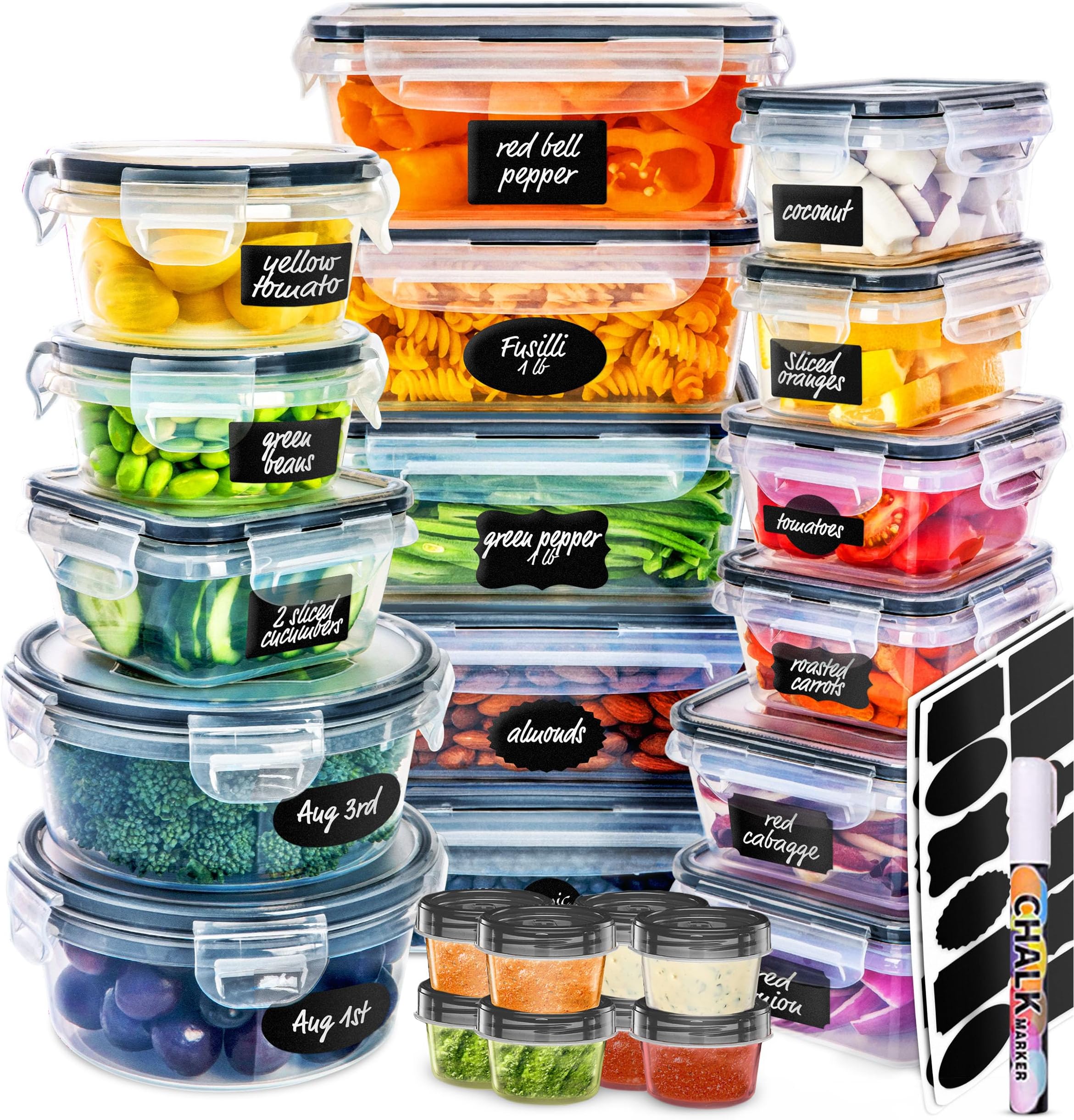 fullstar 50-Piece Plastic Food Storage Containers with Lids (24 Containers & 24 Lids) - Leakproof, BPA-Free, Meal Prep Containers, Reusable Lunch Storage Set for Kitchen Organization (Pack of 50)