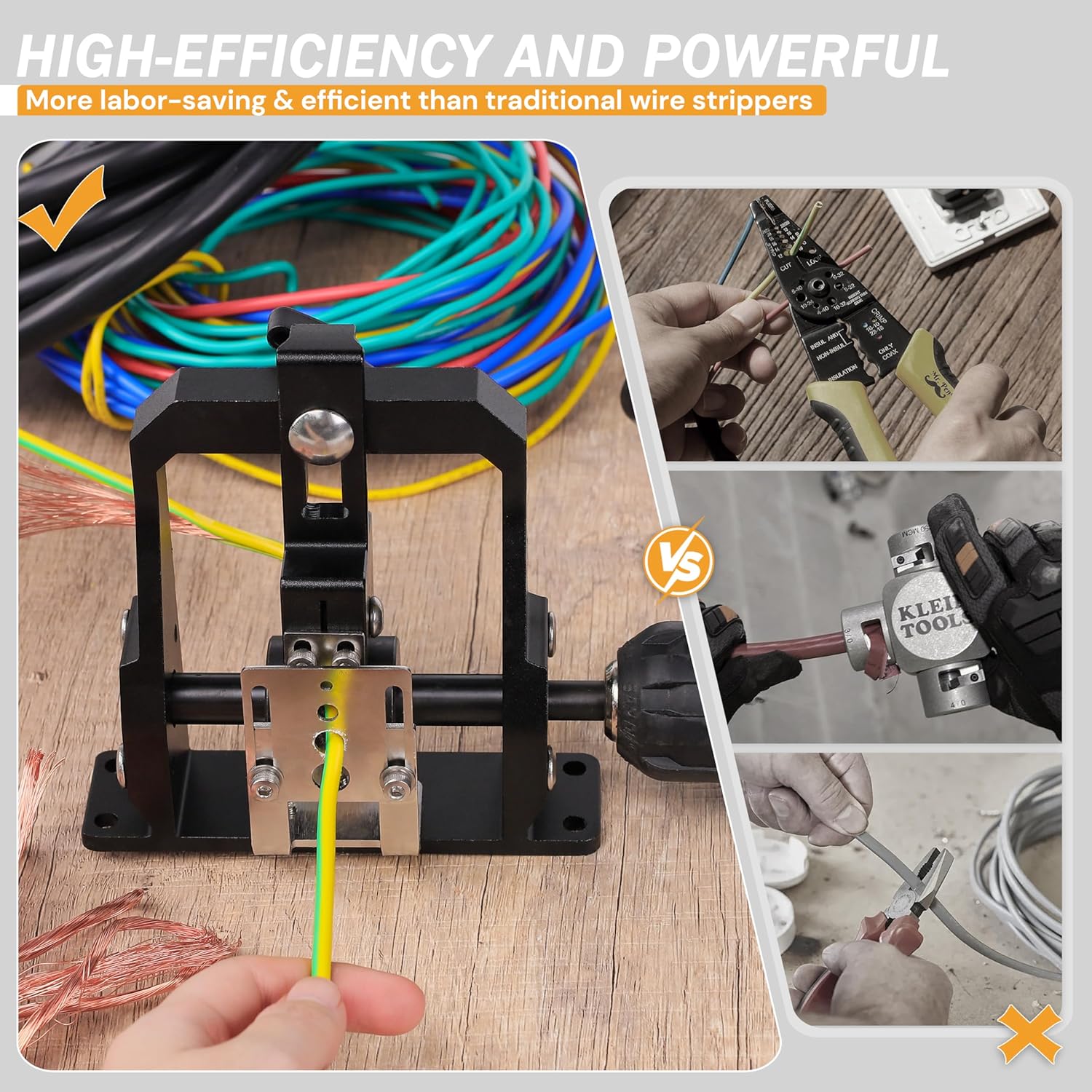 Adjustable Wire Stripper Machine，Professional Drill Powered Cable Stripping Tool, Stripping from #18 AWG to 250MCM, Adjustable High Carbon Steel Blade (Standard Model)