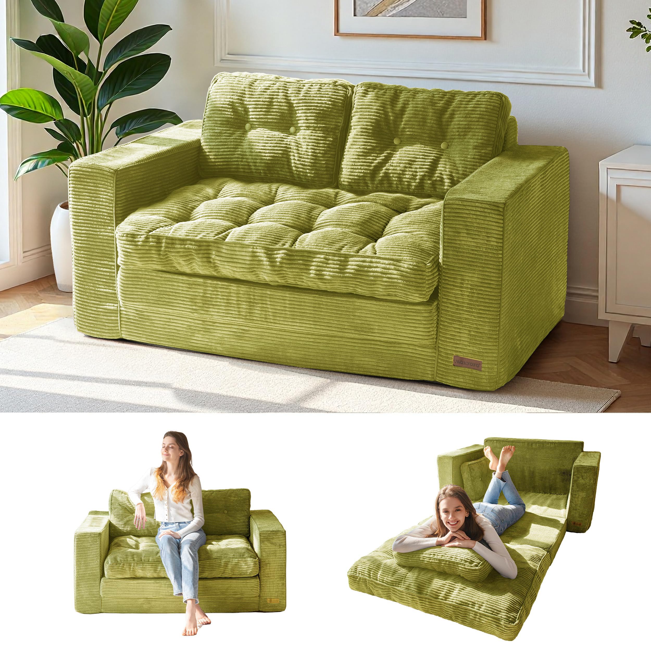 Photo 1 of ***TRUCK/TRAILER PICKUP ONLY***MAXYOYO Convertible Sofa Bed, Pull Out Loveseat Sleeper Sofa, 2 in 1 Folding Couch Bed, Fold Out Floor Couch with Pillows for Living Room Bedroom Lounge, Green