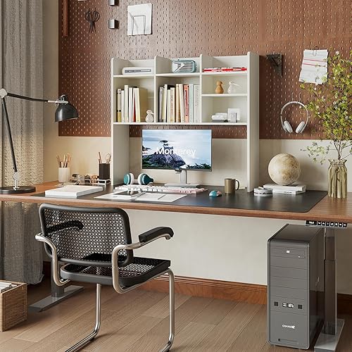 Miniatura 4 de ChooChoo Estantería de escritorio, organizador de escritorio de madera con 7 estantes para escritorio de computadora, estante de escritorio,