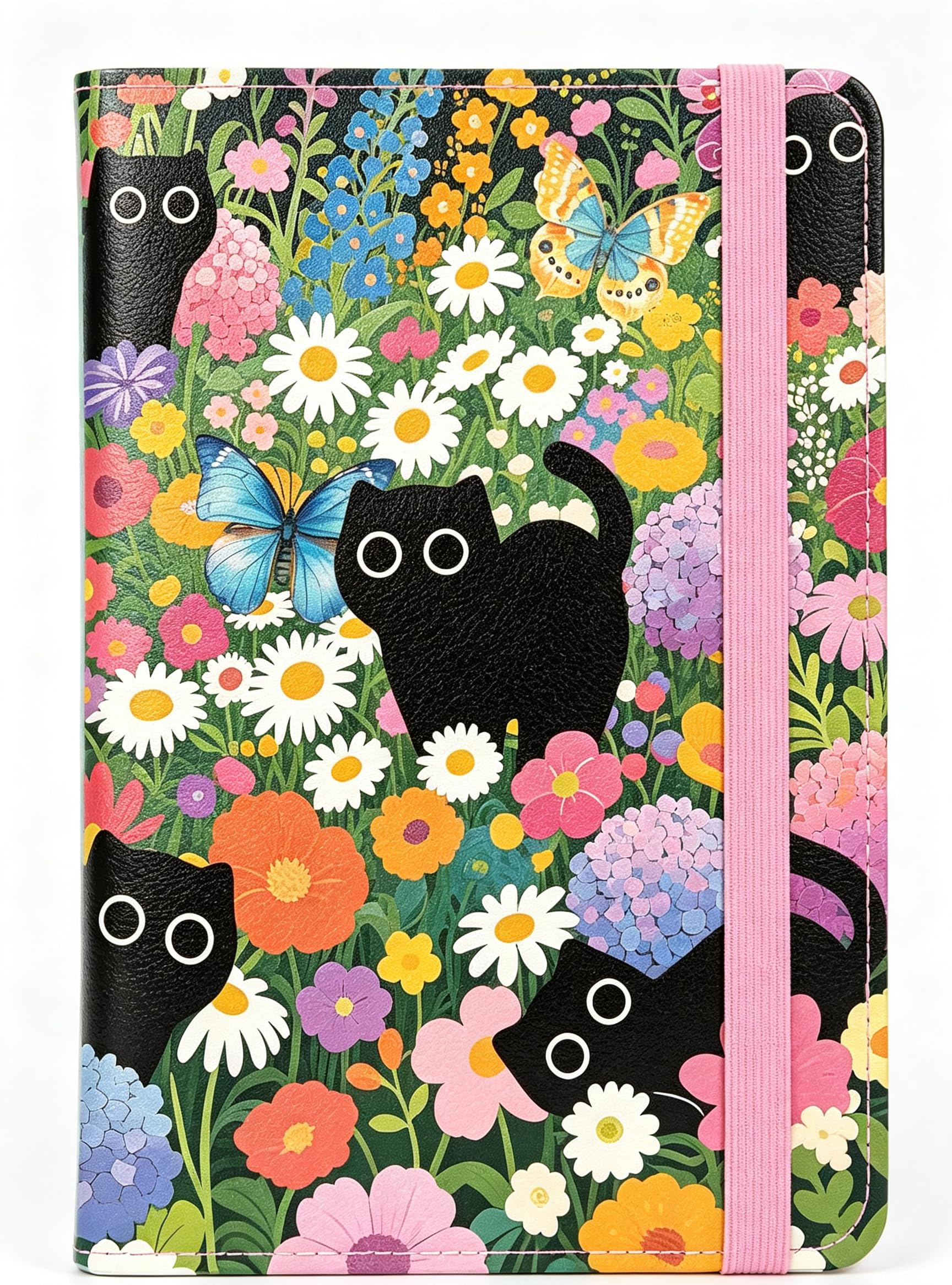 Cat in Flower Leather Passport Holder Cover Cute Black Cats Floral Travel Wallet Passport Case with Credit Card Slots for Women Men Travelling Essentials for Flying-image-27