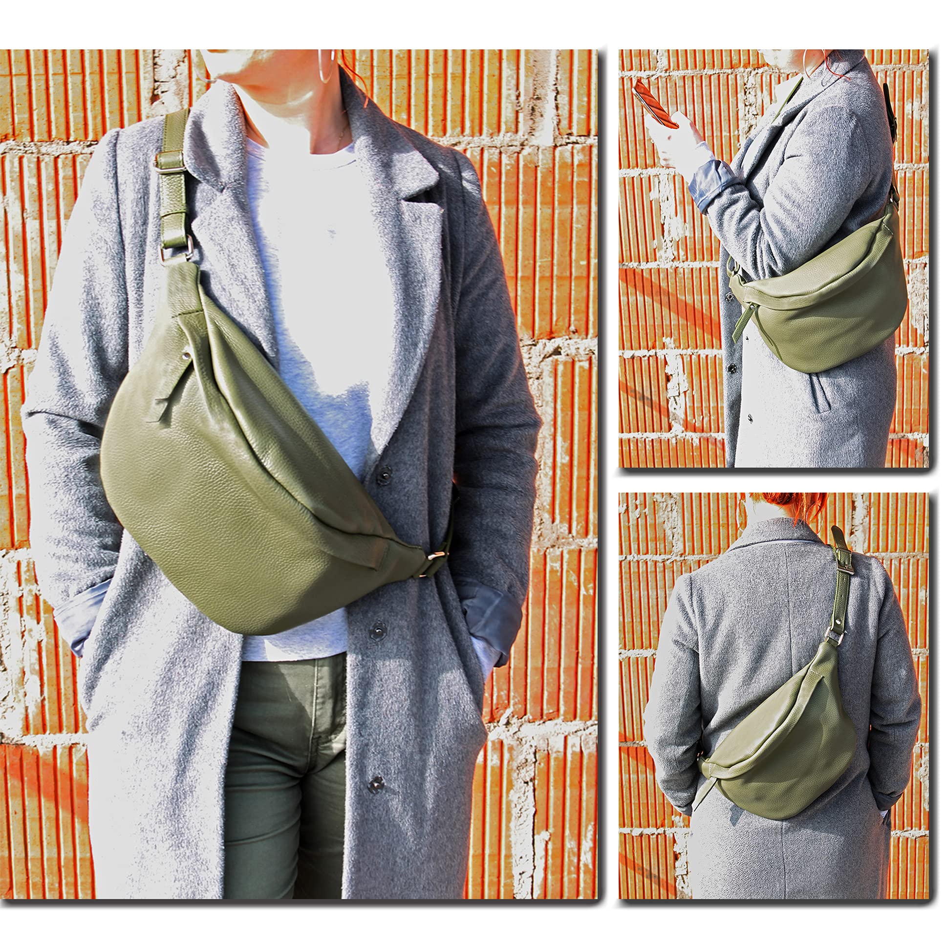 modamoda de T77 Damen Leder Hüfttasche Bauchtasche Crossover Medium Handmade in Italy