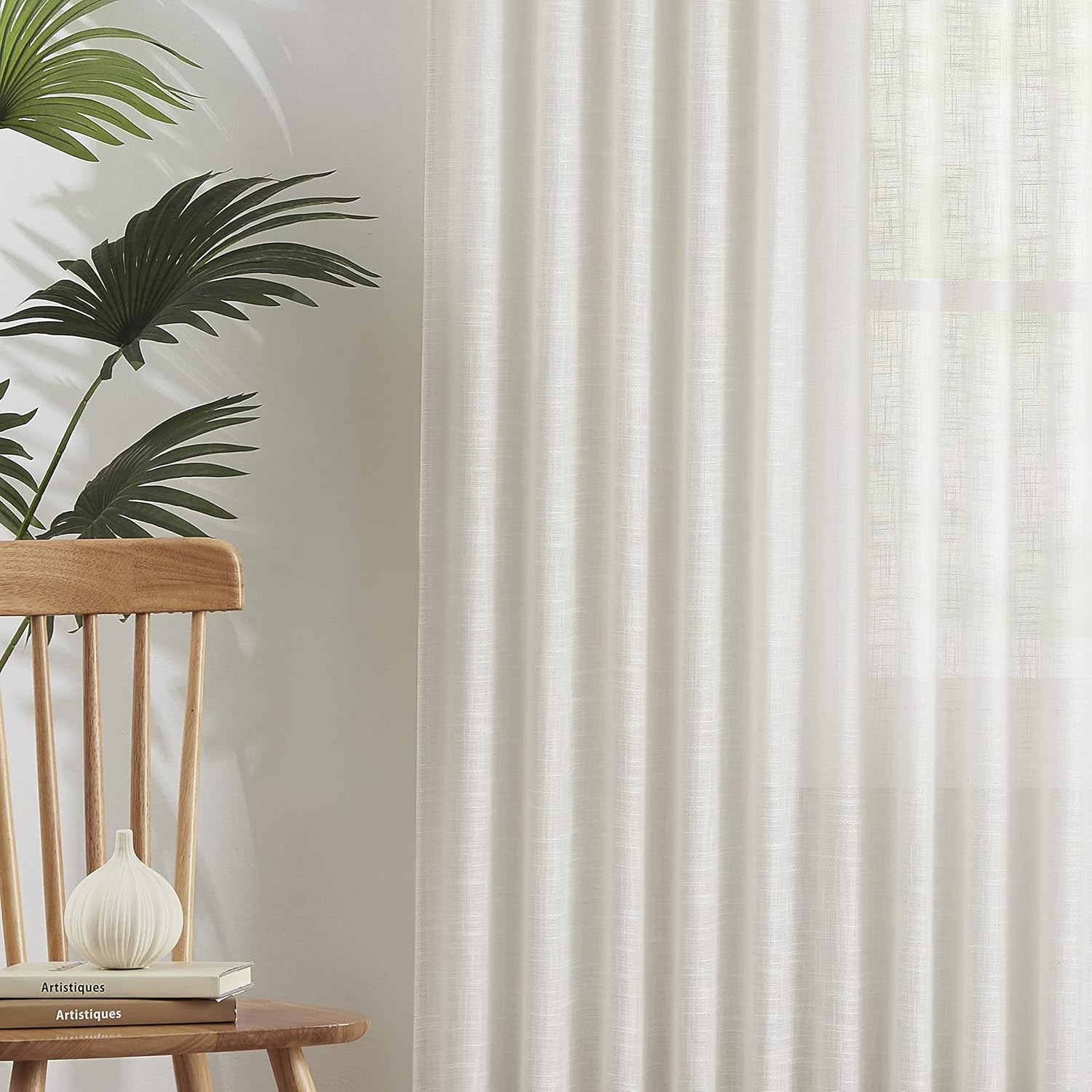 Linen Textured Semi Sheer Curtains for Living Room 90″ Long Elegant