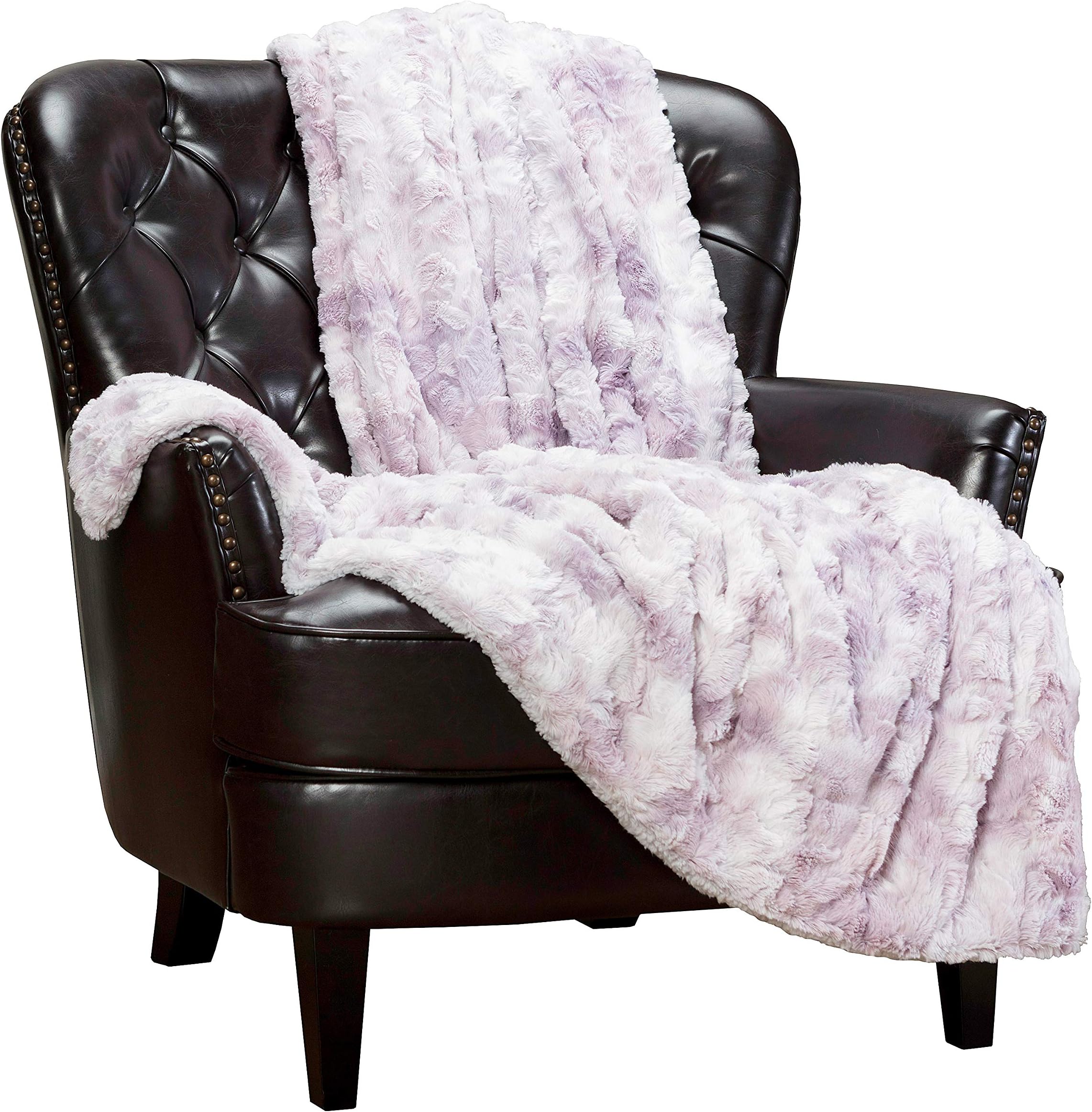 Chanasya Premium Wolf Faux Fur Throw Blanket - Soft, Fuzzy Sherpa & Minky Throw Blanket - for Bed or Couch - 50" x 65” - Lilac