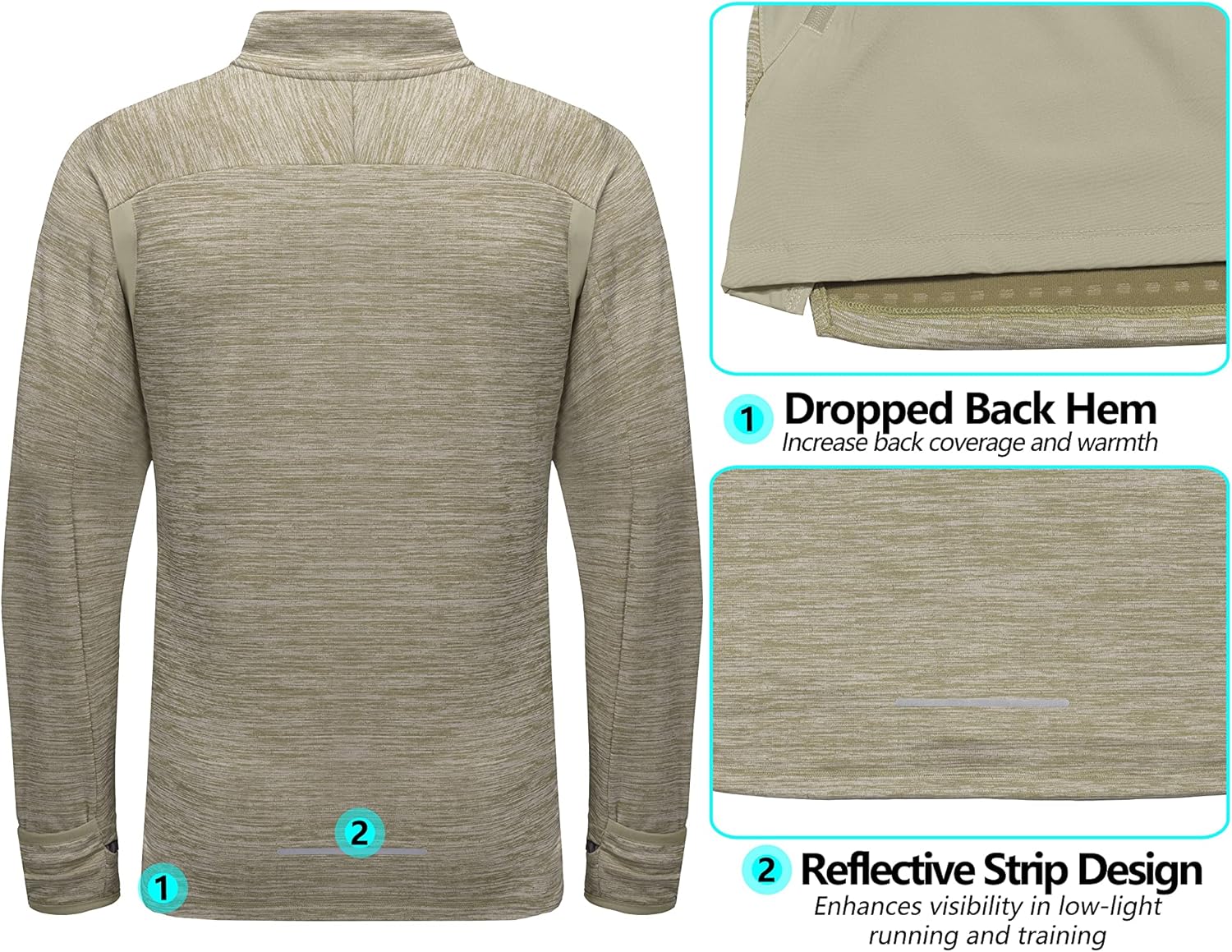 Little Donkey Andy Men's Quick Dry Warm Lightweight Running Jacket Full Zip Thermal Hybrid Thumbholes Golf Track Jacket