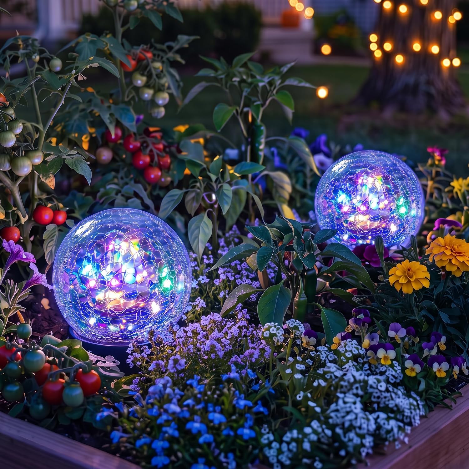 2 Pack 3.94" Multicolor Solar Powered Cracked Glass Ball Lights