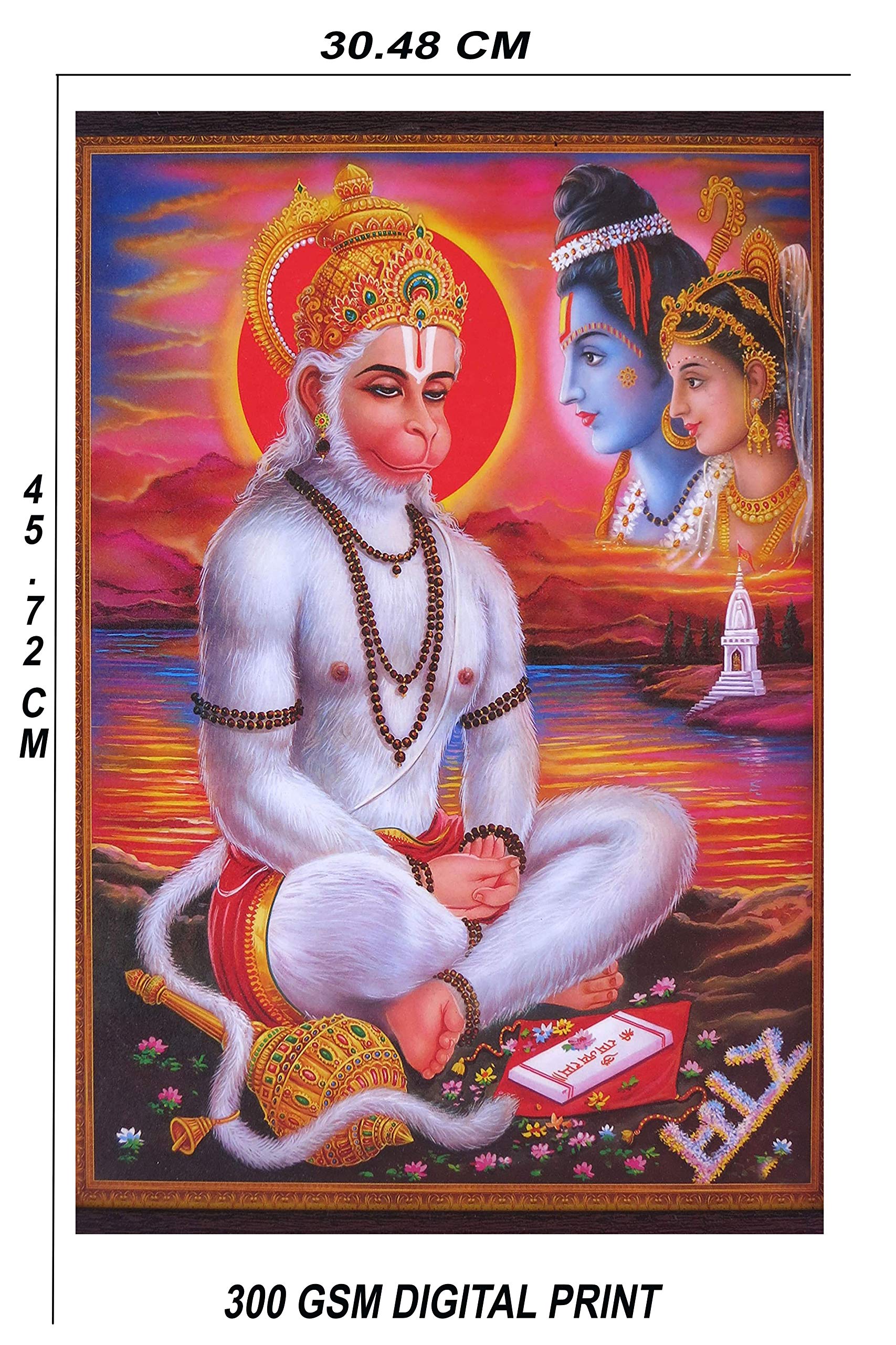 Buy Yellow Alley Hindu Religious Wall PosterHanuman ji with Ram & Sita