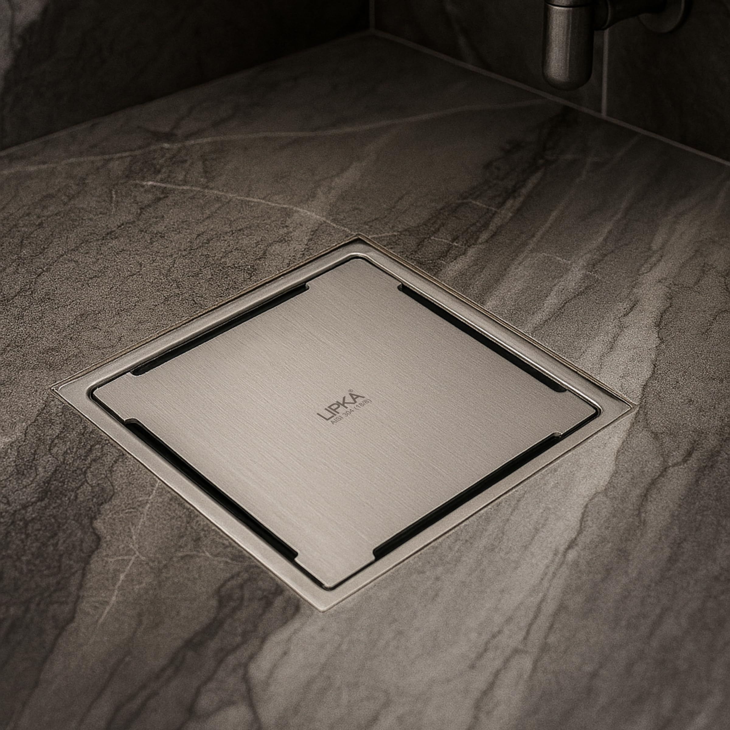 LIPKA Yellow Exclusive Square Floor Drain | 5 x 5 Inches | 304-Grade Stainless Steel Floor Trap with Matte Finish | Drain Jali for Bathrooms with Collar & Cockroach Trap