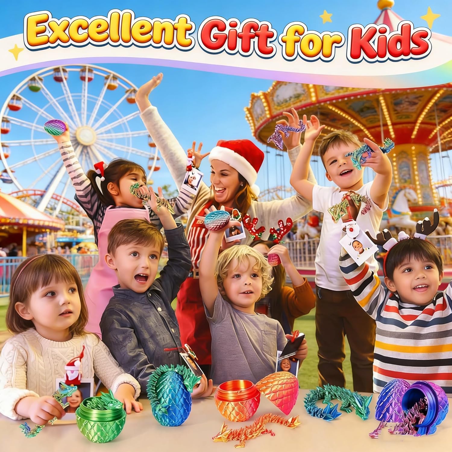 8Pcs 3D Printed Dragon Eggs with Articulated Dragons Inside, Mini Easter Dragon Egg Fidget Toy, 3D Printed Animals Easter Basket Christmas Ornament & Stocking Stuffers Birthday Party Decor Gifts - Image 4