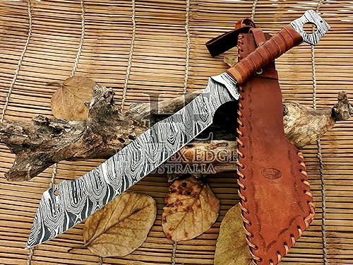 Miniatura 2 de HUNTEX - Cuchillo táctico exclusivo legendario de hoja de acero de Damasco Zombie Machete | 23 pulgadas de largo | Maquinilla de afeitar afilada de