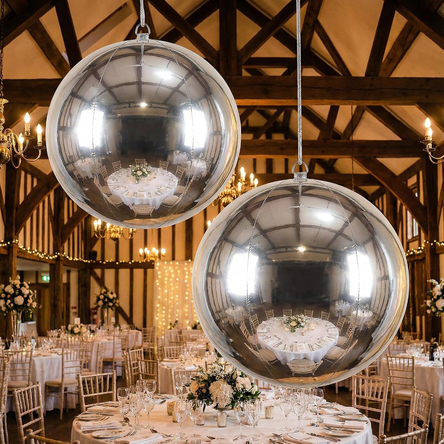 3PCS Inflatable Mirror Ball PVC Airtight Shiny Balls Inflatable Large Hanging&Standing Disco Ball Giant Mirror Ball for Party & Wedding & Event Decoration