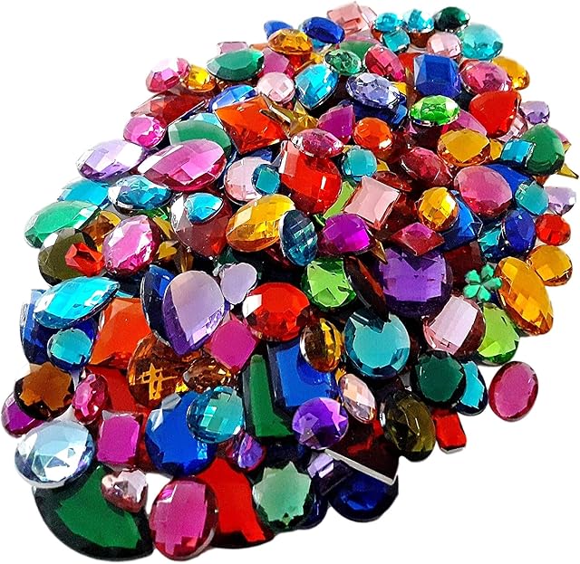 Gemstones For Kids Arts And Crafts, Craft Supplies Gems Coloured Jewellery, Treasure, Jewels 100g Assorted Shapes Colours Sizes