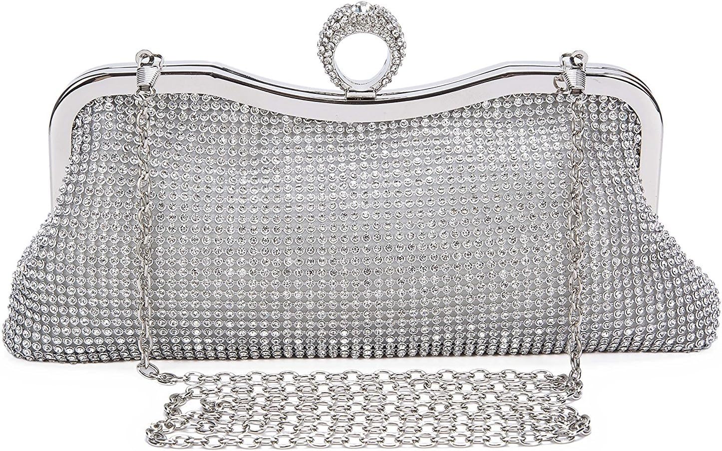 Womens Faux Pearl Cascading Bead Rhinestone Evening Clutch Bag