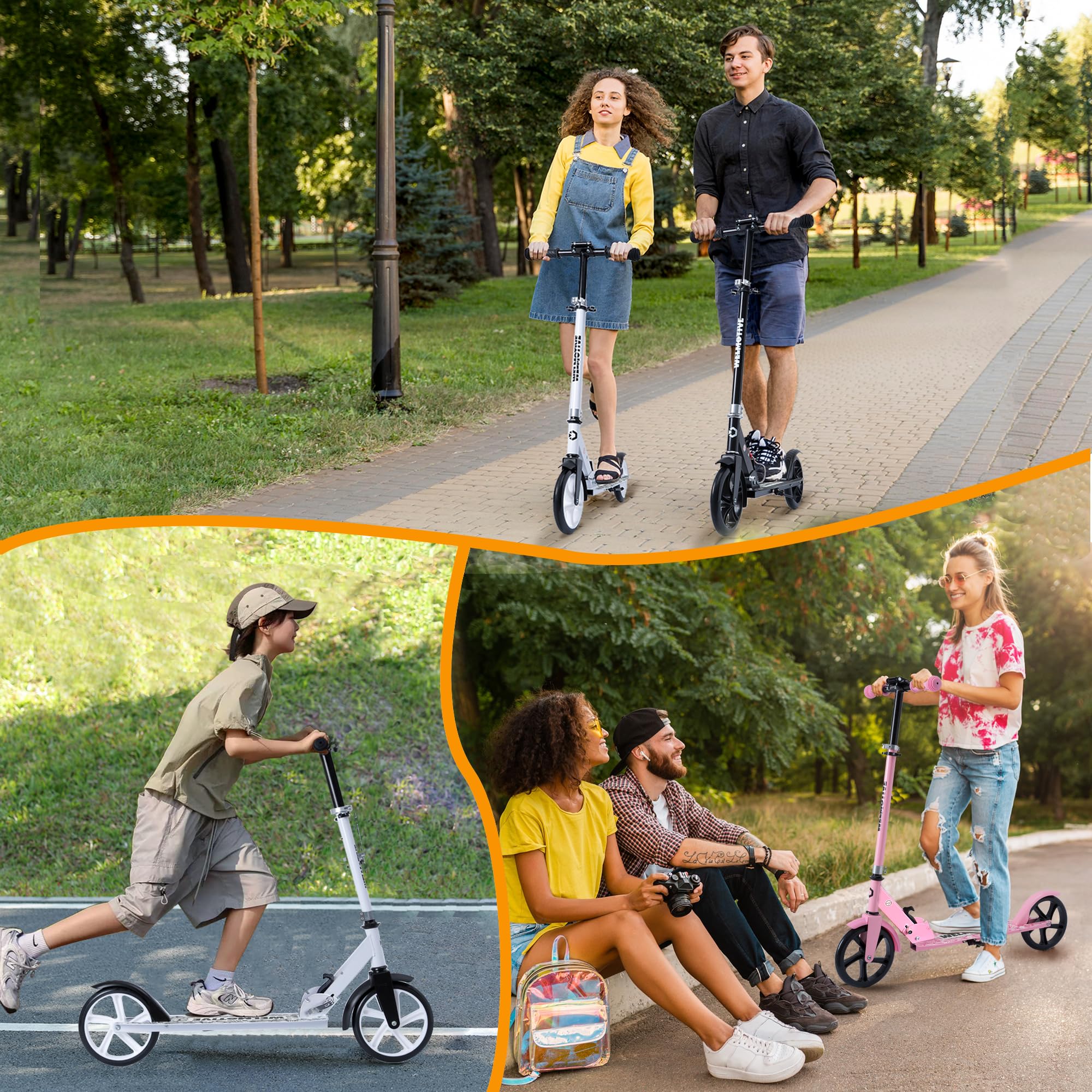 Tretroller für Kinder & Erwachsene – Klappbarer Cityroller mit höhenverstellbarem Lenker – Scooter mit Ständer – Keine Montage nötig – Leicht bis 100KG