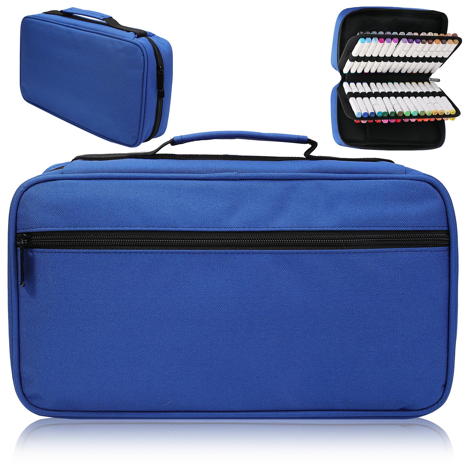 AYVANBER Colored Marker Case 60 Slots Pen Holder,Waterproof Organizer Bag Portable Handy Painting Large Capacity Stationery Case for Markers or Watercolor Pens and Stationery Supply (Blue)