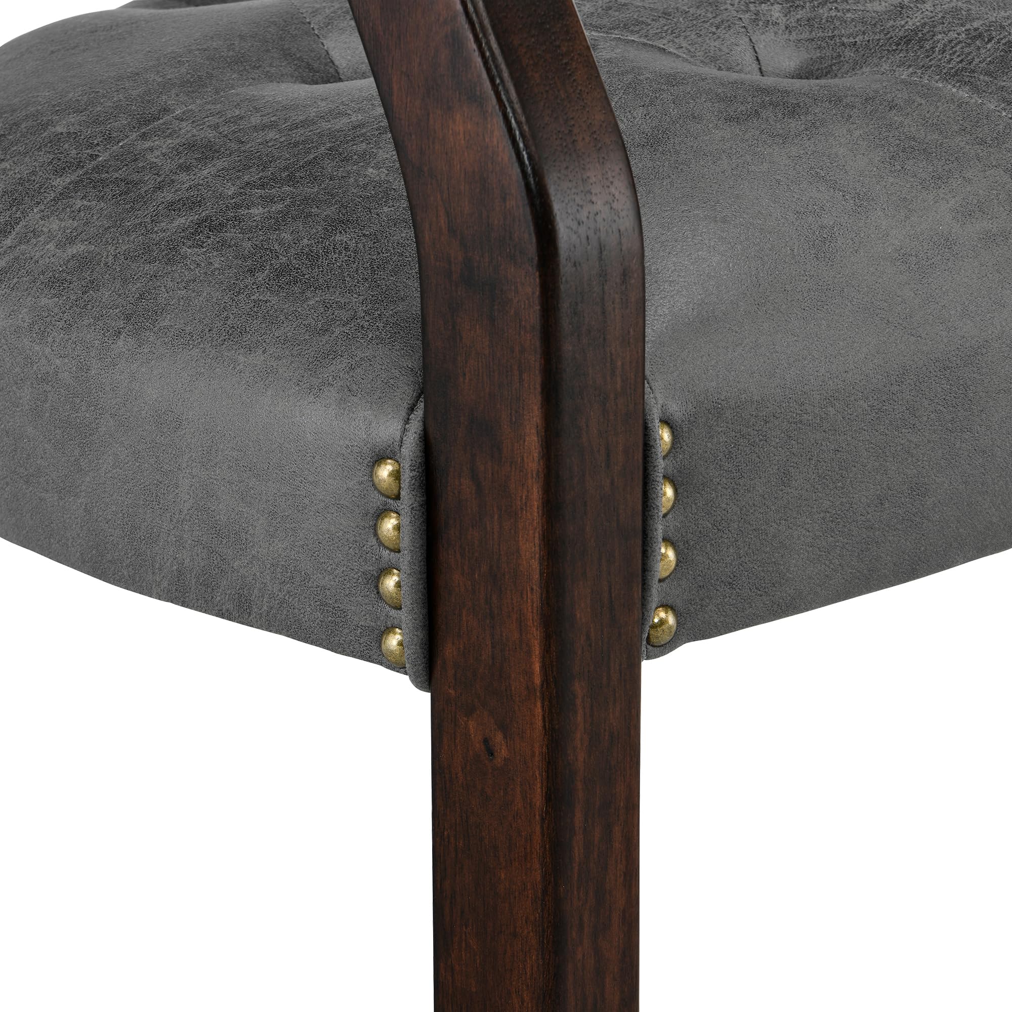 Set Of 8 Rolling Dining Chairs With Arms - Espresso Legs, Dark Blue Suede, 360° Casters