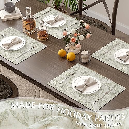 Miniatura 5 de JINCHAN Juego de 4 manteles individuales florales de lino rústicos para cocina, comedor, decoración de mesa de comedor, resistentes al calor,