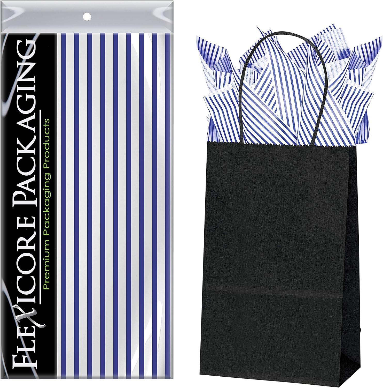 Flexicore Packaging Black Kraft Paper Gift Bags & Navy Blue