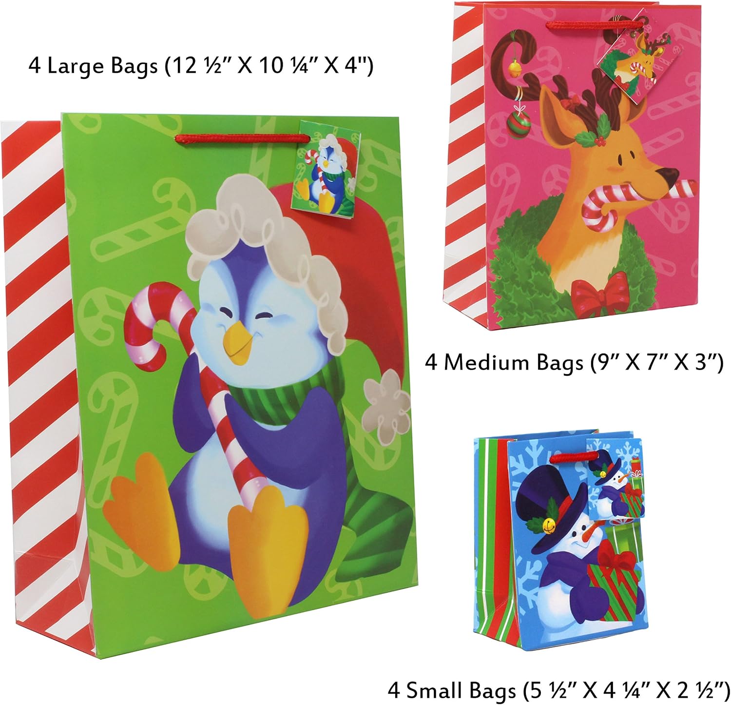 JOYIN 36 Pcs Christmas Gift Bag with Tissue Papers and Tag, Assorted sizes set for Wrapping Xmas Holiday Presents, Christmas Gift Decoration, Holiday Gift Wrapping, School Classrooms, Party Favors