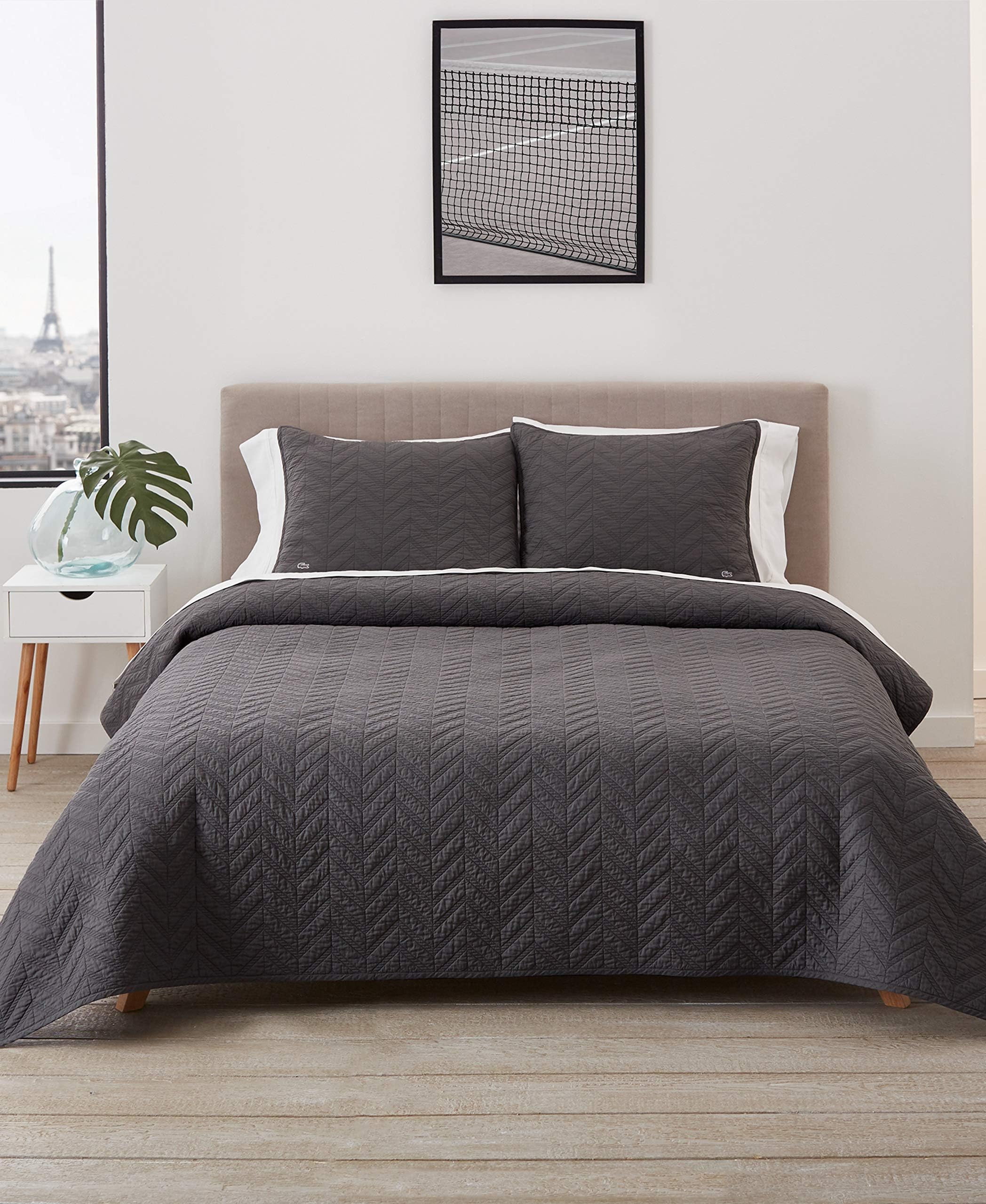 Lacoste Herringbone Stitch 2-Piece Quilt Set, Twin, Castle Rock Grey