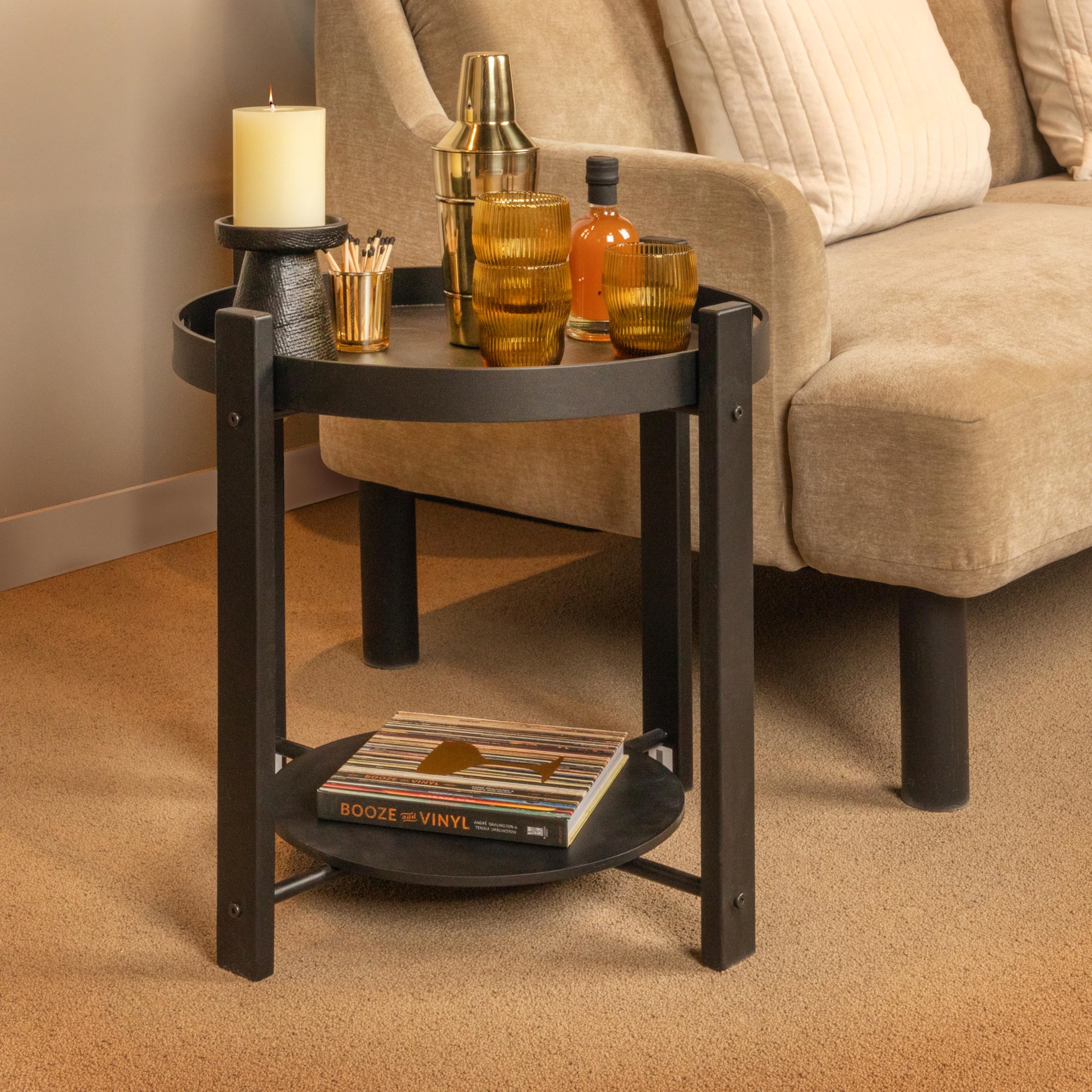Creative Co-Op Chic Fir Wood and Metal Tray Table, Black