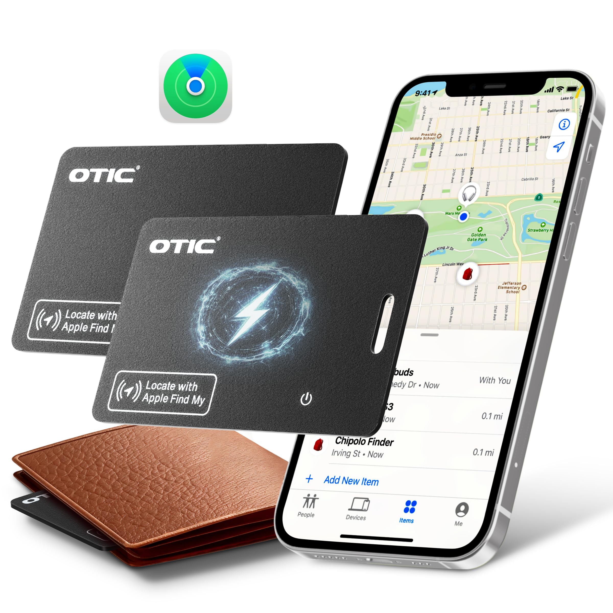 OTIC Wallet Tracker Card, ultra-sottile 1,7 mm ricaricabile Finder, funziona con Apple Find My (solo iOS), localizzatore di oggetti per etichette bagagli, passaporti, telefono, impermeabile IP67