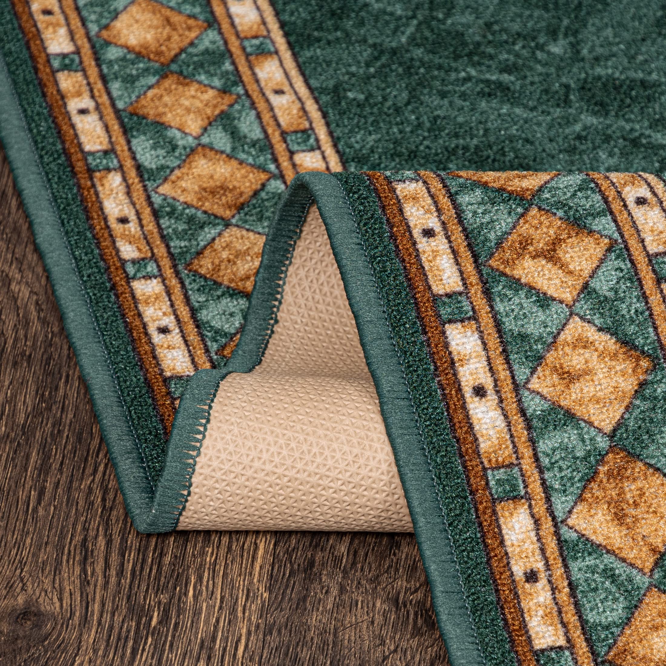 Mazovia Läufer Flur 80x525cm Grün Klassisch 90er-Retro Weich rutschfest | Teppichläufer für Küche Waschküche Schlafzimmer Wetterfest Pflegeleicht Gummiunterseite Kurzflor Lang Verkauf pro Meter