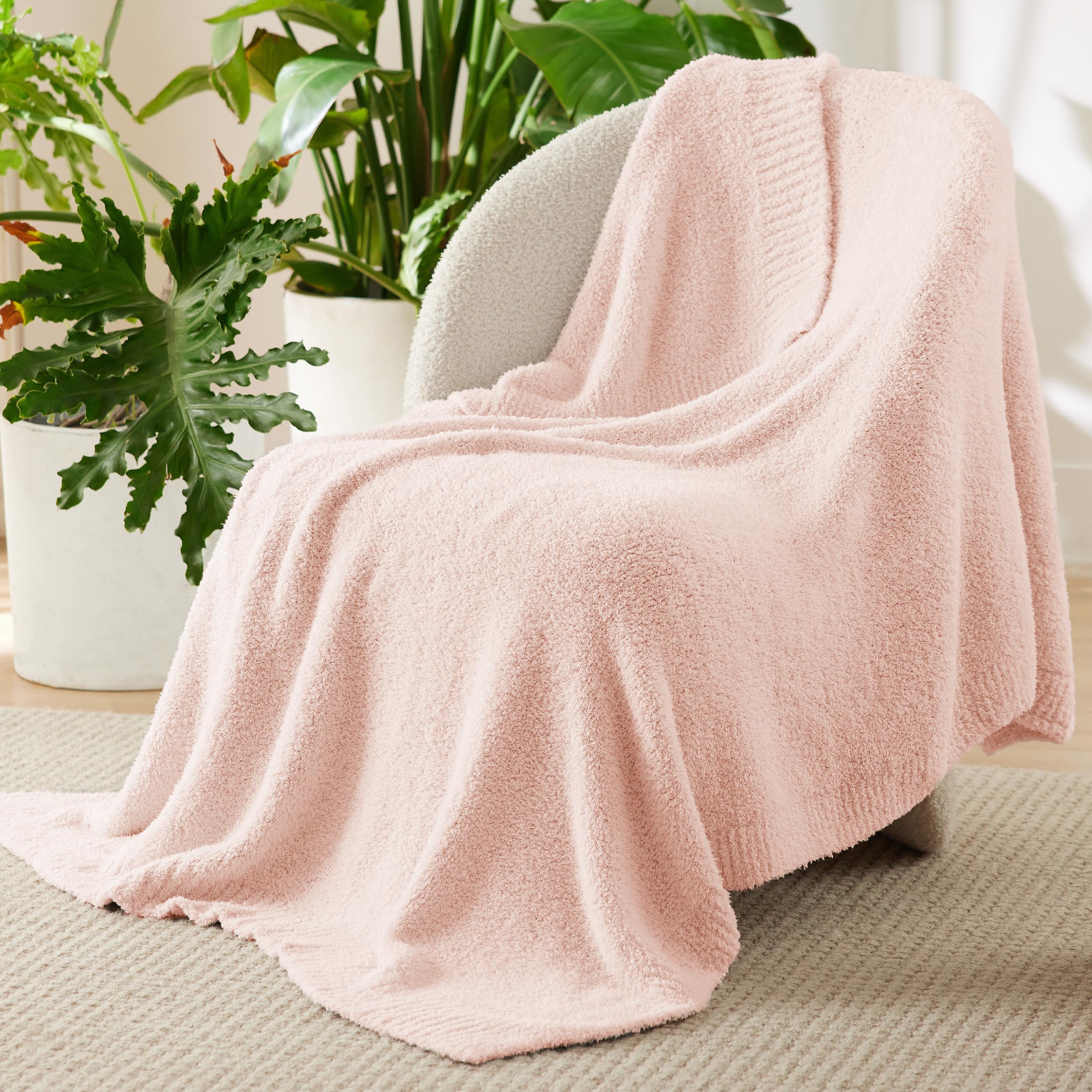 Bedsure Plush Throw Blanket for Couch - Super Soft, Cozy & Warm Fluffy Knit Blanket, Breathable, GentleSoft, Lightweight for Bed & Sofa, Crystal Pink, 60x80 Inches