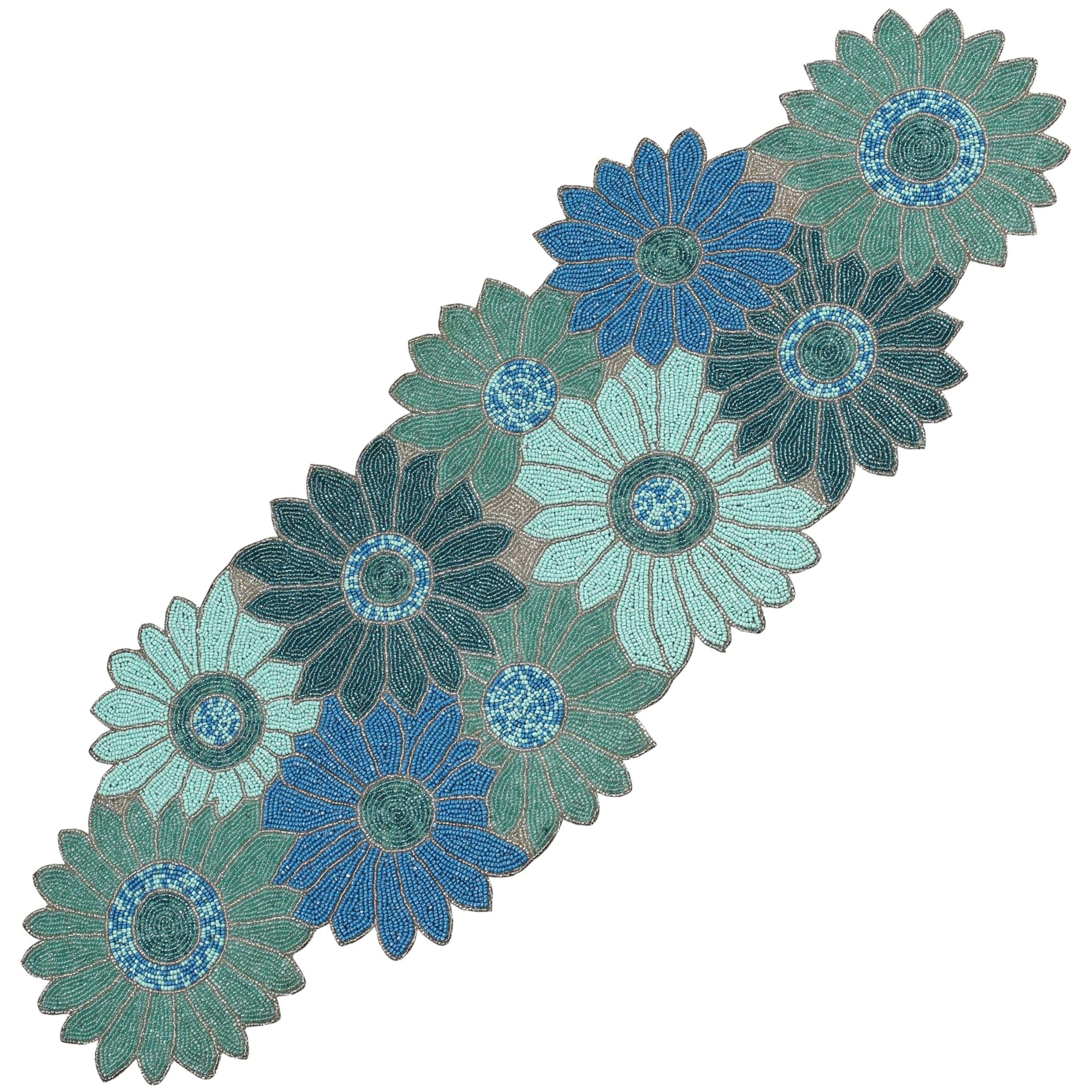 Handmade Beaded Table Runner - 13x36 Farmhouse Floral Embroidery Beaded Table Runner for Tableptop - Home Decor Mat for Wedding Family Gathering (Blue)- ALPHA Living HOME