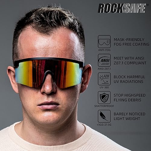 Miniatura 3 de ROCKSAFE Gafas de seguridad 125 pares cumplen con lente antivaho ANSI Z87.1, antiarañazos, resistente a los impactos, lentes de bloqueo UV