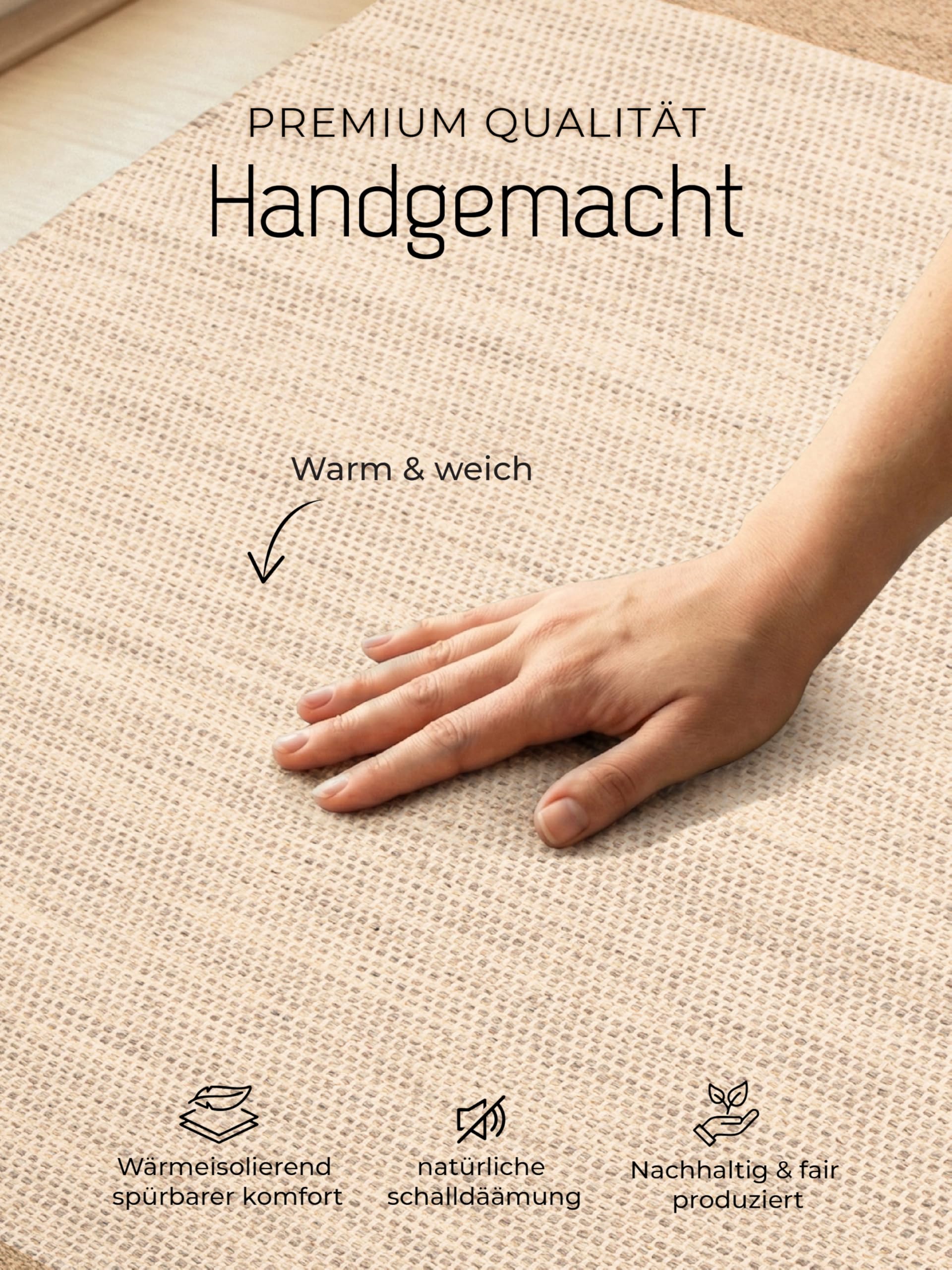 Wollteppich Lui Taupe Läufer 80x400 cm | Moderner Teppich für Wohnzimmer und Küche