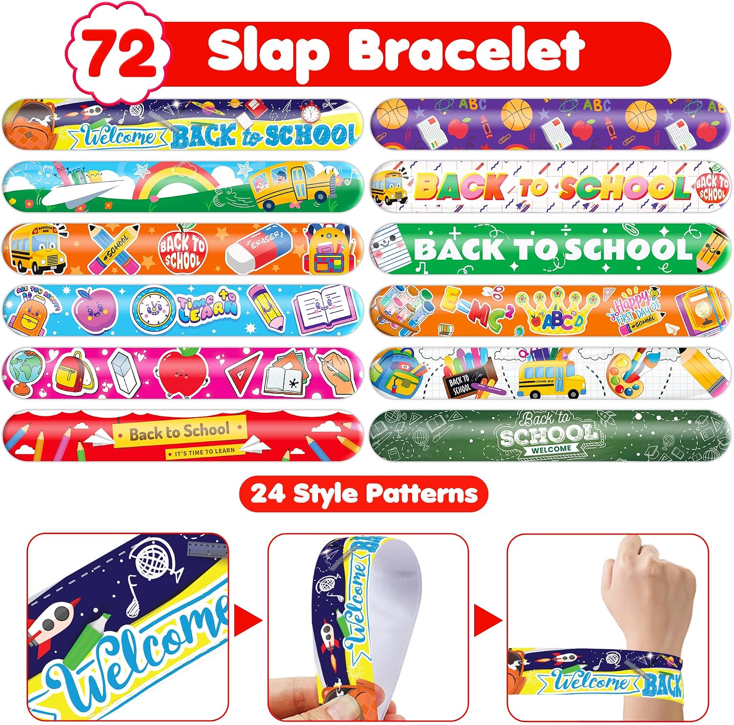 144PCS Back To School Party Favors, Tattoos & Slap Bracelets Decorations