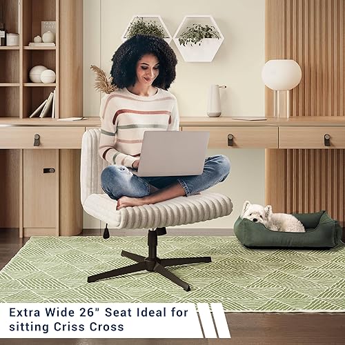 Miniatura 5 de Silla cruzada sin brazos, silla de escritorio de oficina extra ancha sin ruedas, asiento acolchado extra grande de 26 pulgadas para sentarse con